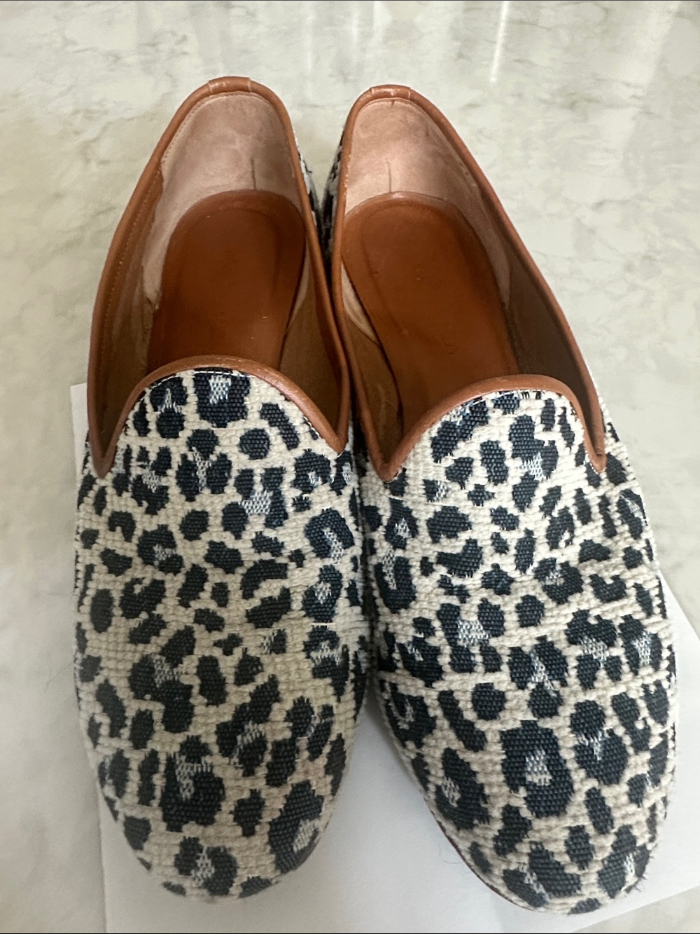 Ramon Tenza Black and Cream Woven Leopard Slip-On Loafers